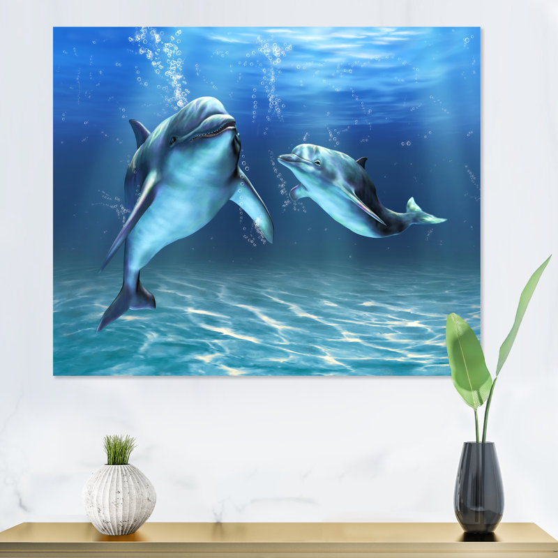Deux dauphins bleus - Impression sur toile, Toile tendue, H 24 po x l 32 po