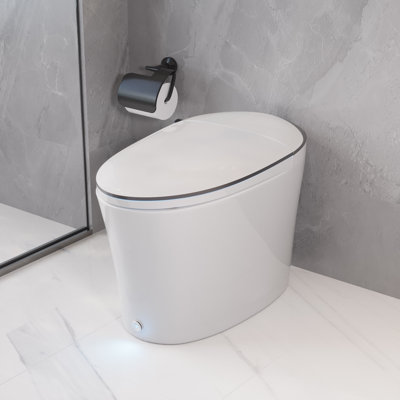 Smart Elongated Toilet With Foot Kick Sensor Flush, Night Light, Heated Seat, One Piece Toilet, No Bidet