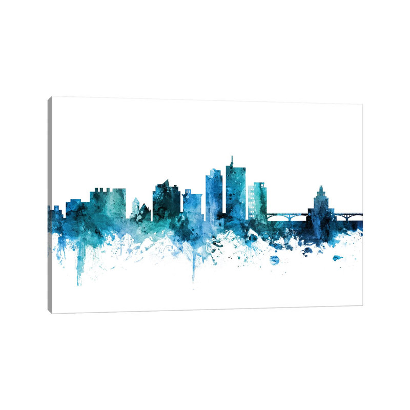 Cedar, Rapids Iowa Skyline by Michael Tompsett - 1 Piece Wrapped Canvas Wall Art, 152.5 cm H x 101.5 cm W