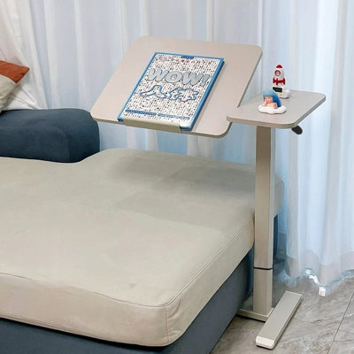 Upgraded Bedside Desk, Mobile Rolling Laptop Stand, Height Adjustable Table For Bed Use, Safe And Comfortable White Table, Reading On Bed, Rounded Corners