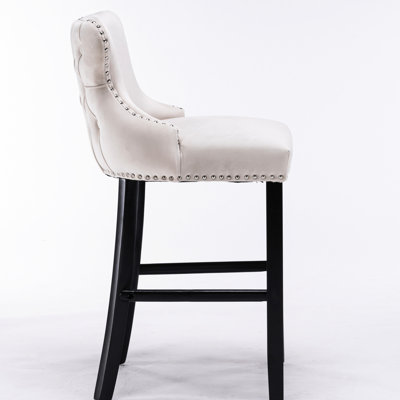 Beige Velvet Upholstered With Button Tufting, Wooden Legs And Trim, Leisure Style Of 2 Contemporary Trim In Tone, 2Pcs