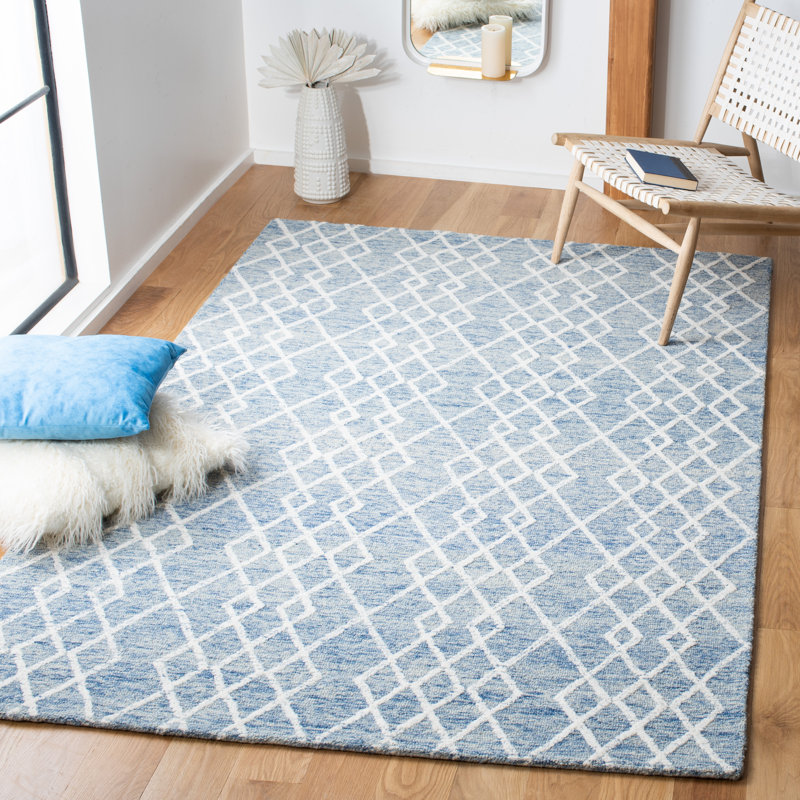 Gina Hand Tufted Indian Wool And Cotton With Latex Geometric Rug, Rectangle 6' x 9'