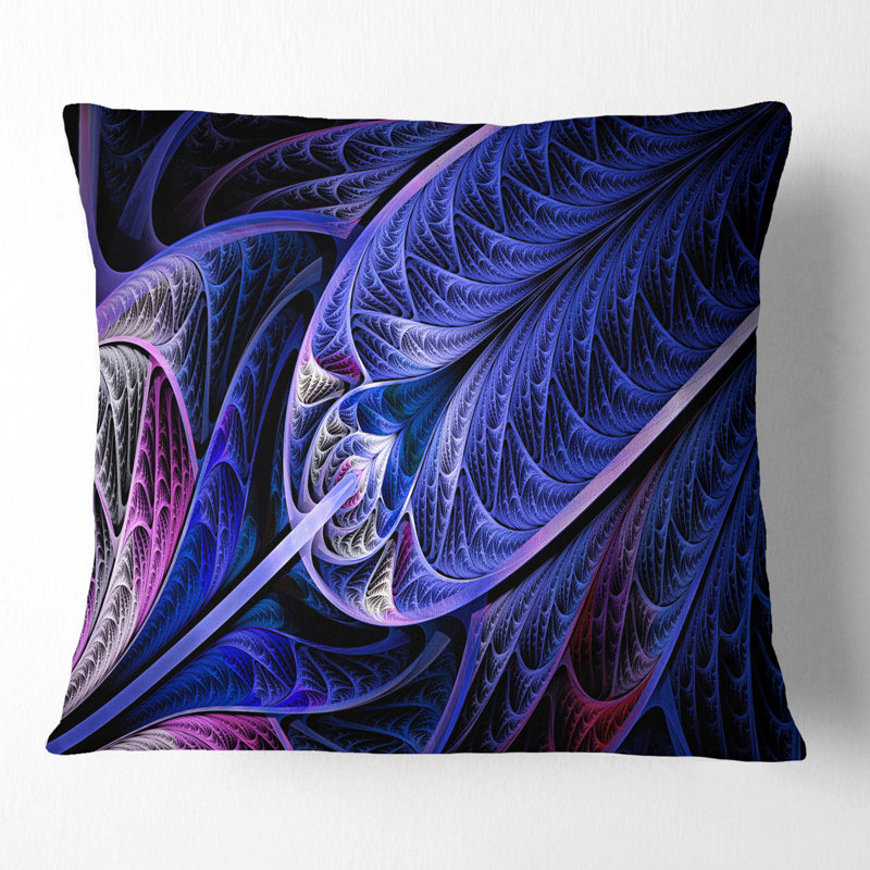 Vitrail fractal - coussin imprimé abstrait, 18 po x 18 po, Coussin décoratif, Bleu / noir