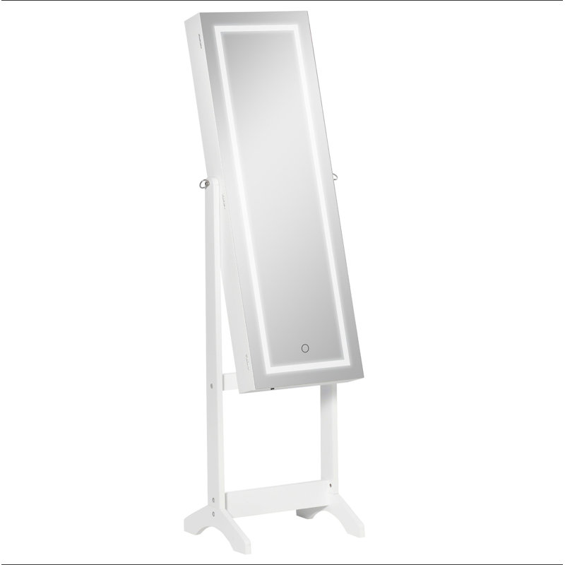 Floor Standing Jewelry Cabinet With LED Light, Lockable Jewelry Organizer With Full-Length Mirror, And 4 Adjustable Angles, White