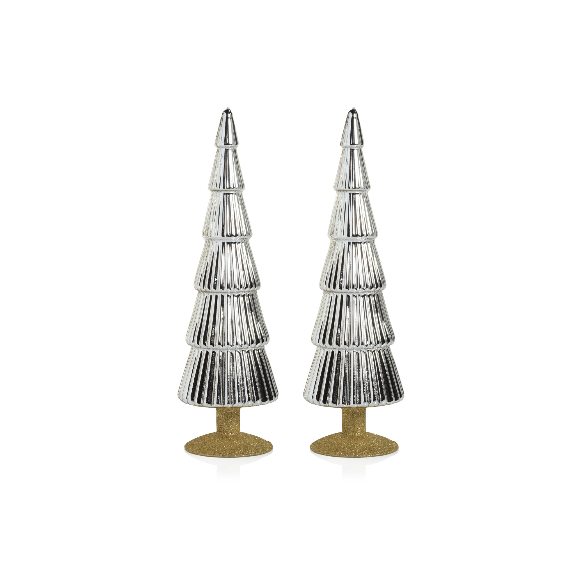 Dembe Classic Red Glass Tree on Gold Glitter Base, Set of 2, Silver/Gold, 13.5" H x 3.5" W x 3.5" D