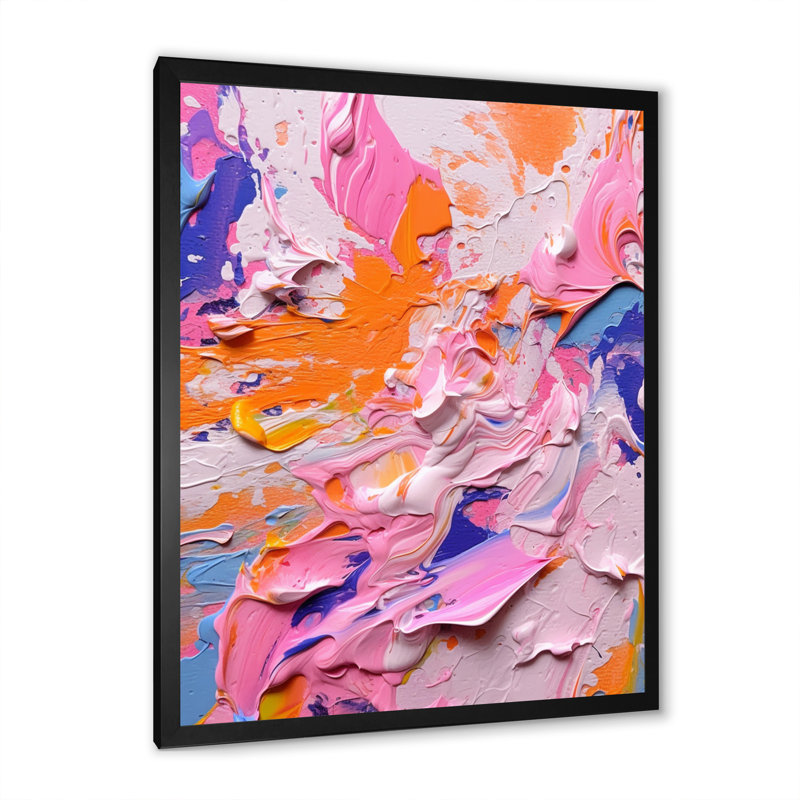 «Rose and Orange Explosions of Color III», reproduction d'art sur toile, H 20 po x l 12 po x P 1 po, Cadre simple noir