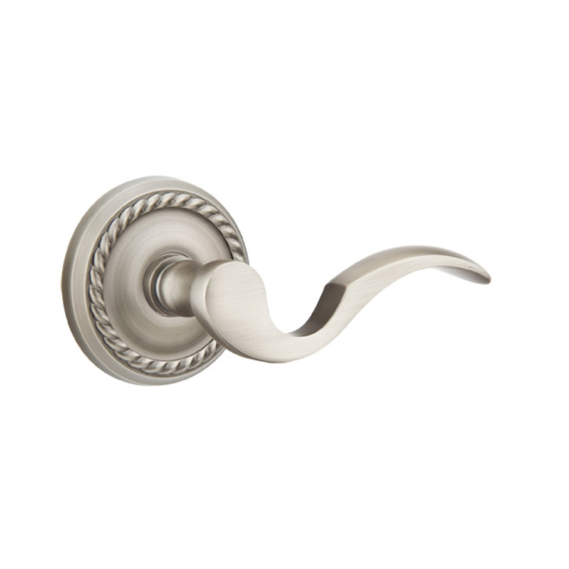 Cortina Wave/Drop Keyed (Entry) Door Lever with Round Rosette, Yes, Left, Antique Nickel