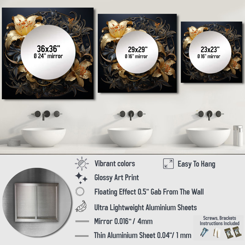 Leeshaun - art mural miroir carré Lily, 29 po x 29 po