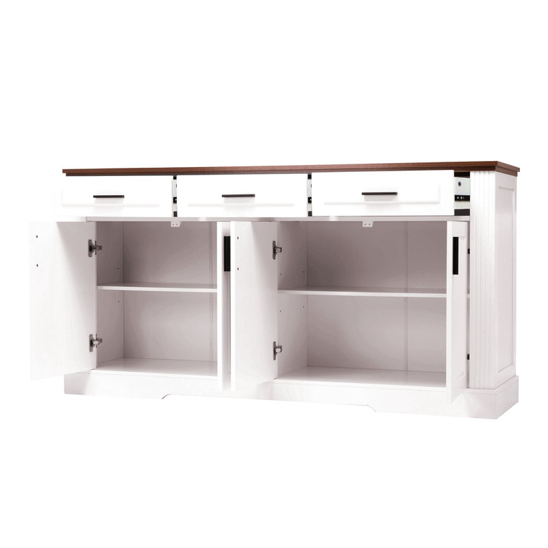 63" Fluted Sideboard Buffet Cabinet With Storage, Modern Coffee Bar Station With 4 Doors And 3 Drawers, Kitchen Storage Console Table