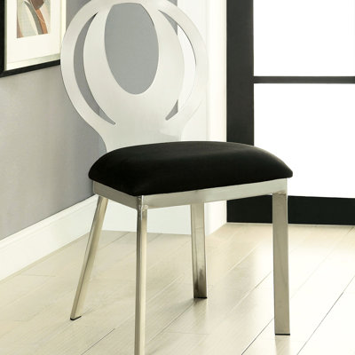 De 2 chaises d'appoint en microfibre et en métal, argent / noir, dossier ovale, siège rembourré, pour salle à manger et fabrication, chaise