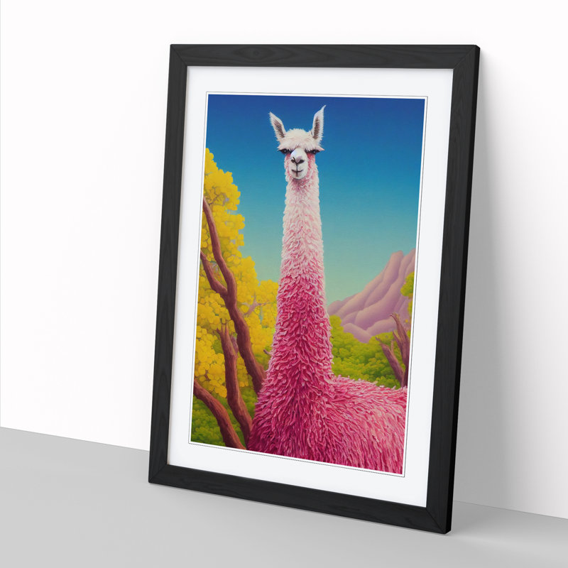 Llama Painting Kitsch - Single Picture Frame Print, 34cm H x 25cm W x 2cm D, Black