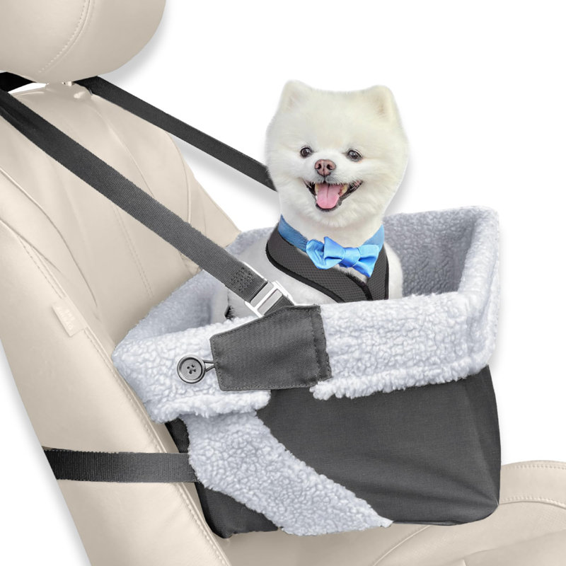 Gray Adjustable Dog Car Seat with Safety Tether