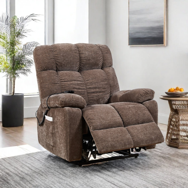 Lira Dual OKIN Motor Power Lift Massage Recliner Chair, Brown Fabric