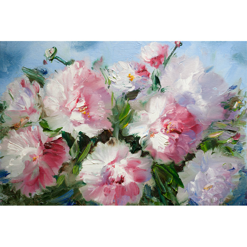 Oil Painting Light Pink Peonies by Svetlanais - Wrapped Canvas Painting, 30cm H x 46cm W x 3.8cm D