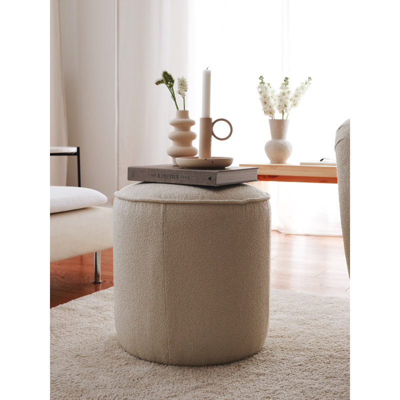 Stylish Cream Pouffe, 16.9 x 17.7 x 16.9 inches | 100% Wooden Frame, Plush Teddy Fabric | Perfect for Living Room, Bedroom, or Nursery | Comfortable Seating & Chic Décor Accent