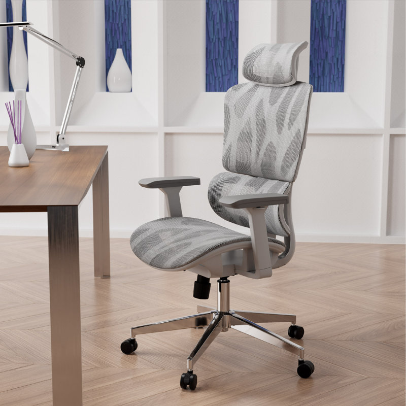 Fauteuil de bureau ergonomique Marsia, Crème / argenté, Gris