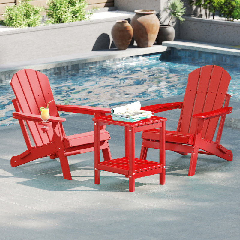 Ensemble de 2 chaises Adirondack pliantes avec table, Rouge