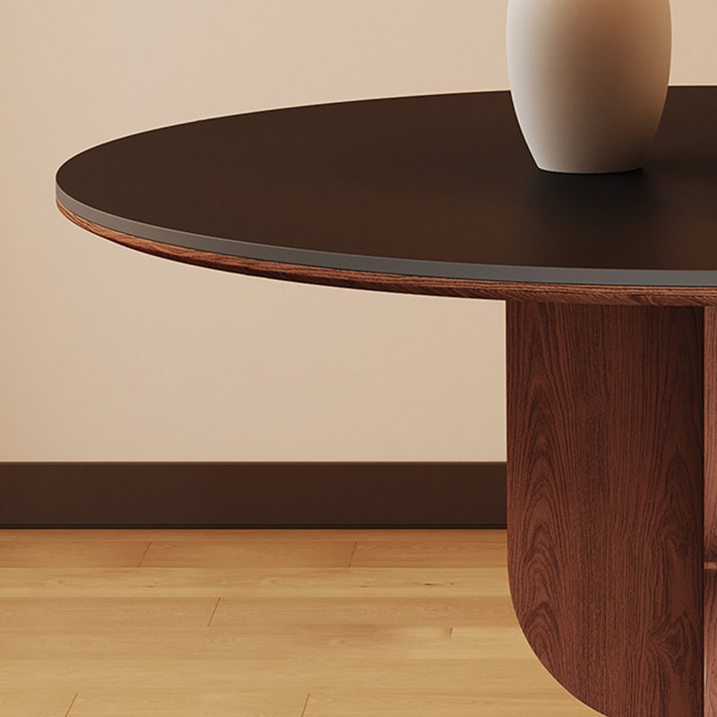 Walnut Round Sintered Stone Dining table, 29.53"H x 39.37"L x 39.37"W
