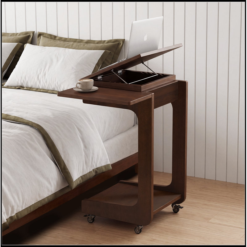 Table de bout en bois roulante en forme de C avec bureau réglable et pliable