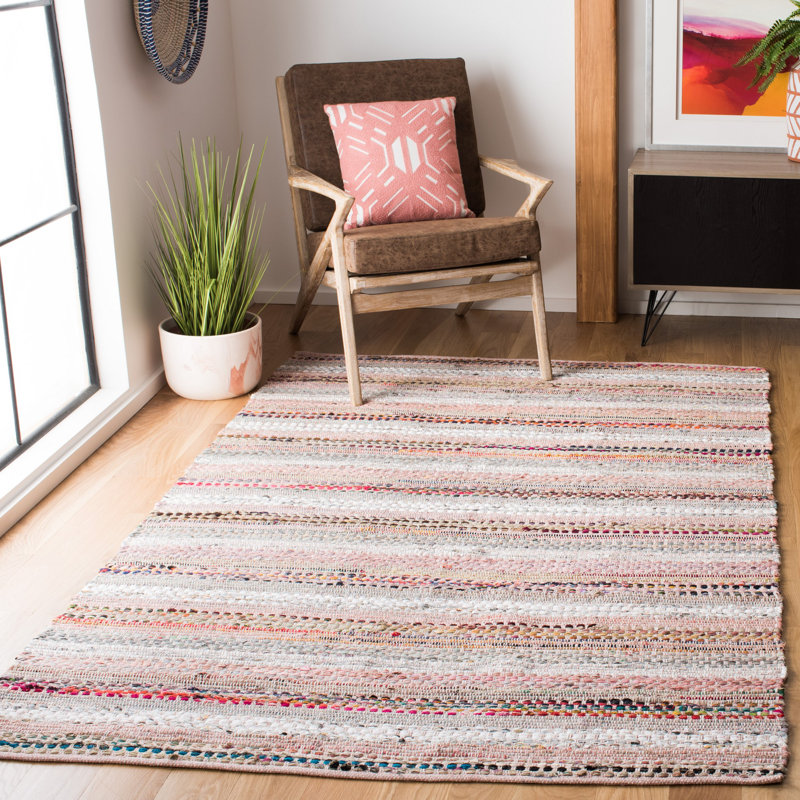 Tapis rayé en coton tissé à la main Vesey, Rectangle 8 pi x 10 pi