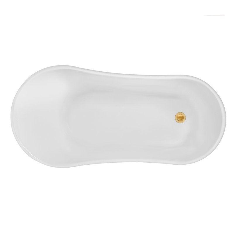 55" Streamline Clawfoot Soaking Acrylic Bathtub, Polished Gold, Polished Gold