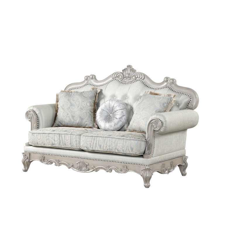 Mobilier de salon gris argenté - 2 pièces avec construction en bois, ensemble de dossier confortable dans un cadre de style, sièges confortables