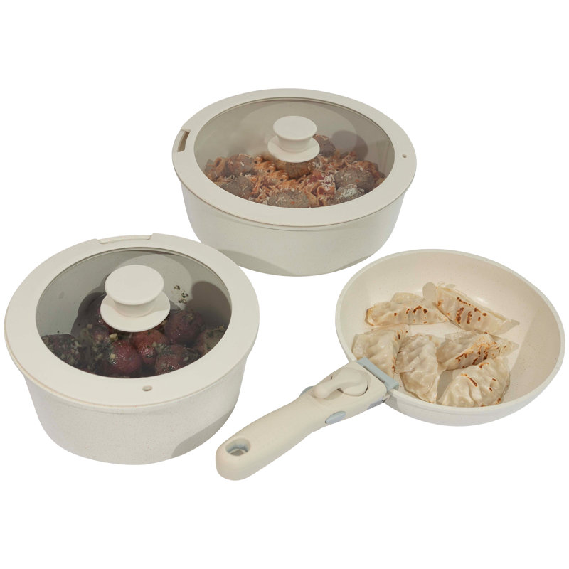 Cream 8-Piece Nonstick Aluminum Cookware Set with Detachable Handle
