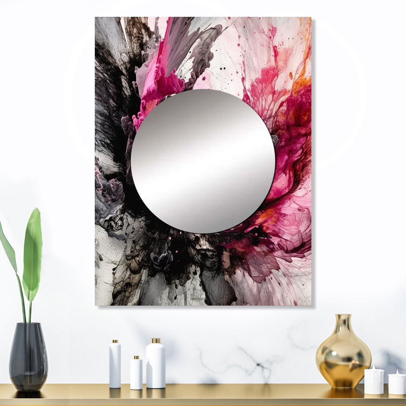 Ceclie noir or marbre Splash V - grand miroir en marbre, décor de miroir mural noir unique, impression d'art en métal