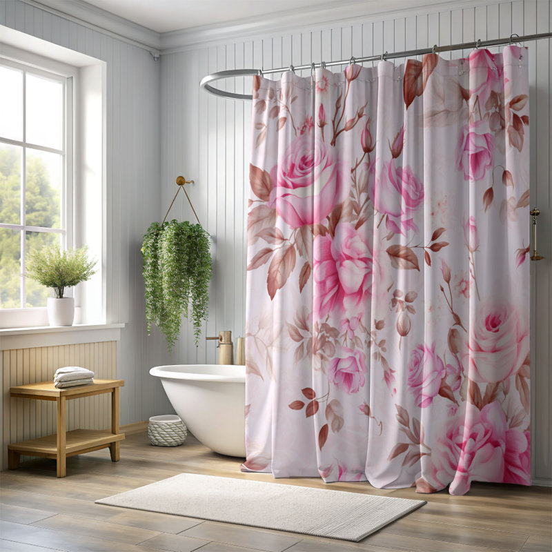 Rose Chic - Rideau de douche Premium, H 74 po x l 71 po