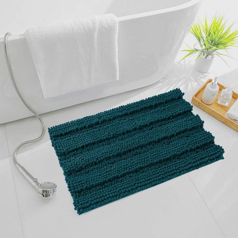 Tapis pour salle de bain Faddis, Sarcelle, Simple - L 48 po x l 18 po