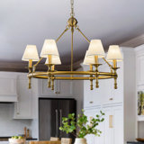 Abdijabar 6 Light Farmhouse Wagon Wheel Chandelier With White Shade For Dining Room