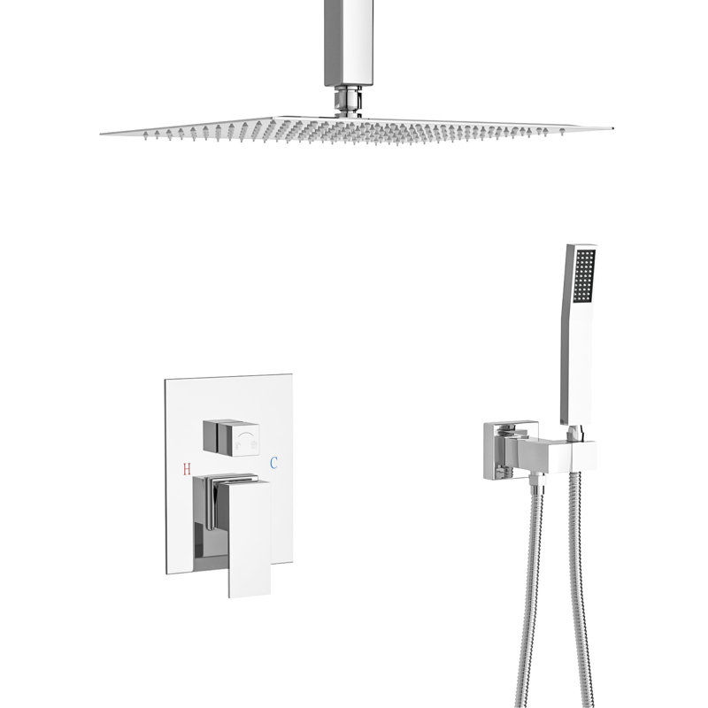 10 Inch Square Dual Shower Head - With Ceiling Mount, Rainfall And Handheld For Relaxing Bath Experience Function Mount Handheld, Adjustable Water Flow Feature