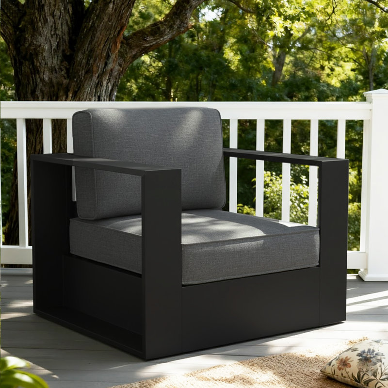 Outdoor Lounge Chair, Dark Grey Cushion/Black Frame