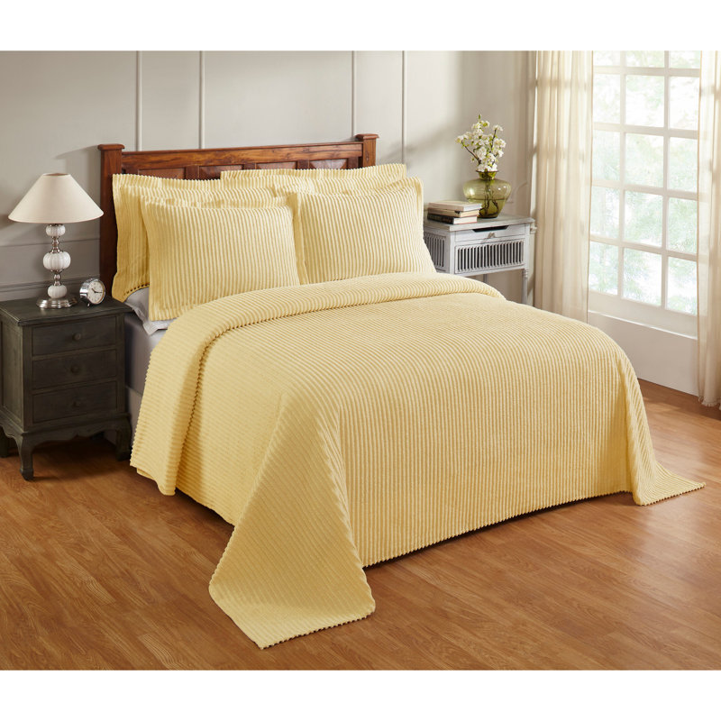 Jullian 100% Cotton Chenille Tufted Bedspread Set - Classic Stripe Coverlet, Soft & Cozy Bedding Set for All Seasons, Machine Washable