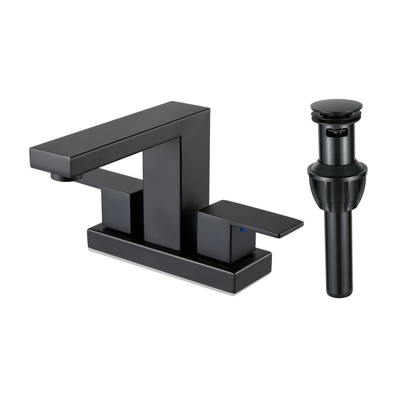 Modern Two Hole Centerset 4" 2-handle Bathroom Faucet with Pop Up Drain Assembly, Matte Black