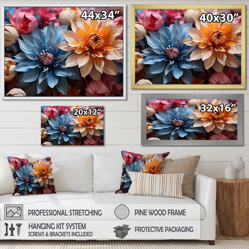 «Colorful Cornflowers Abstraction II», reproduction sur toile, Cadre naturel flottant, H 16 po x l 32 po x P 1 po