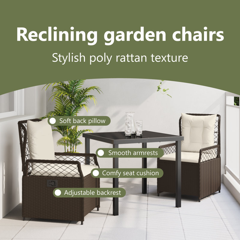 Square 3 - Piece 2 - Person 80Cm L Outdoor Table Set, Brown, Beige