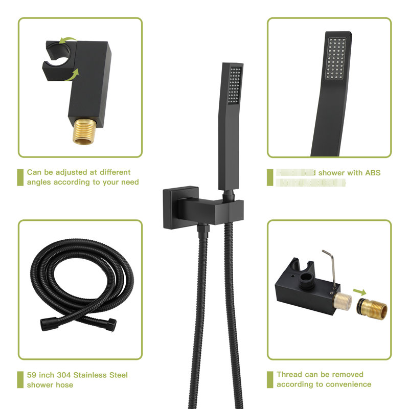 Pomme de douche double 10 pouces - noir mat, fixation murale, douche à effet de pluie et à main, 1,8 gal / min, acier inoxydable, conception réfléchie noire avec buse pour un nettoyage facile