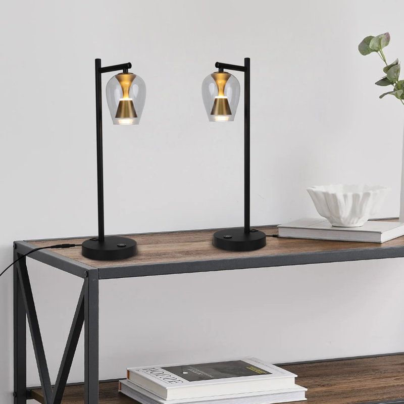 Set Of 2,  H20 Inch Industrial Style Table Lamp With Touch Control, Usb Port, And Dimmable Led