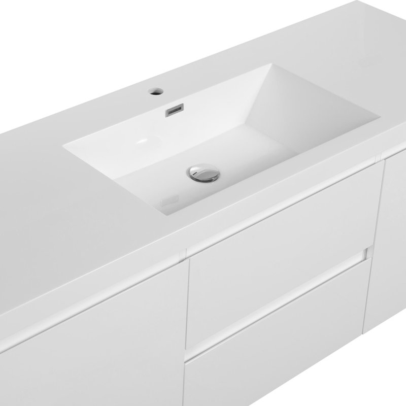Wall Mounted Bathroom Storage Vanity, Glossy White