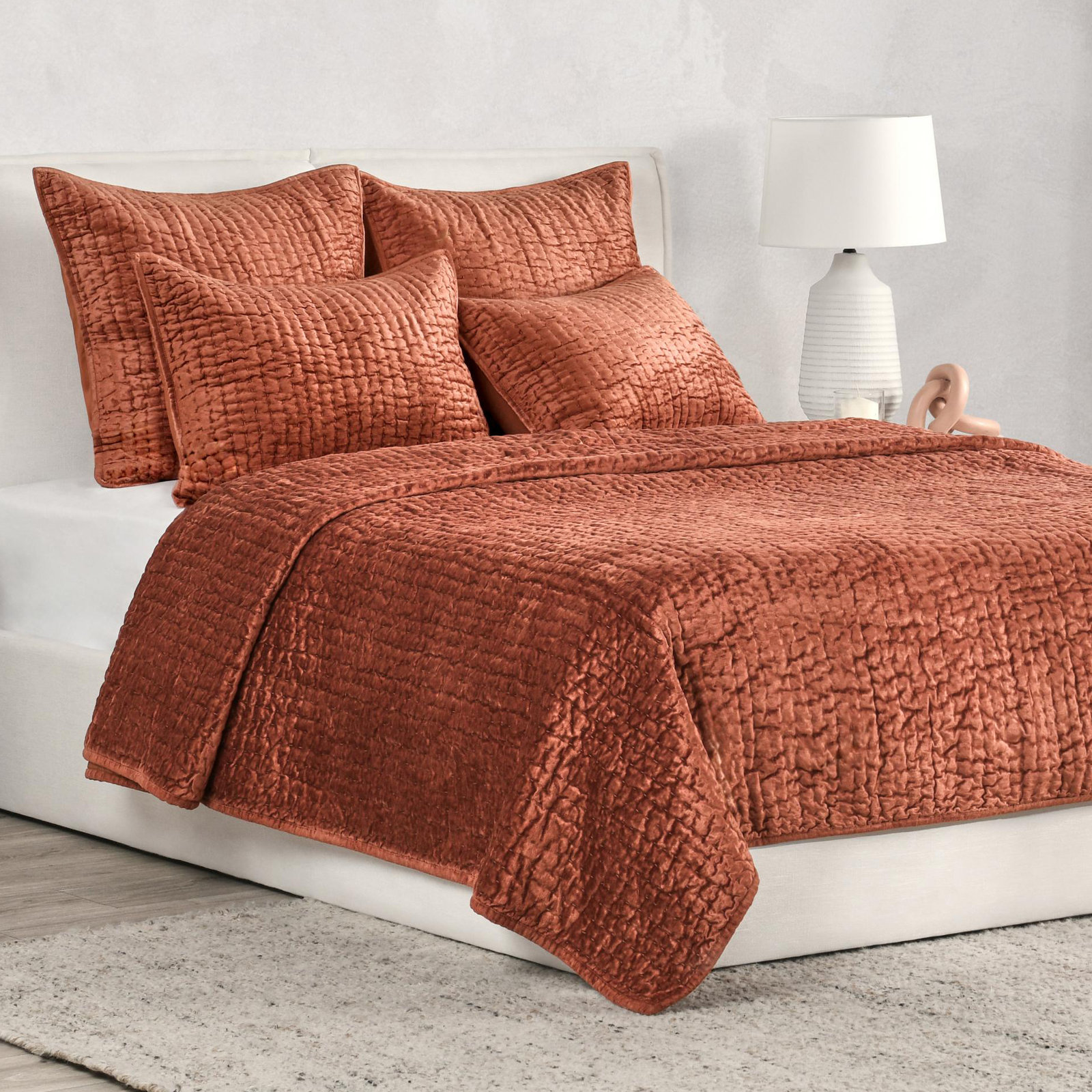 Velvet Quilt Set, King Quilt, Terra Cotta