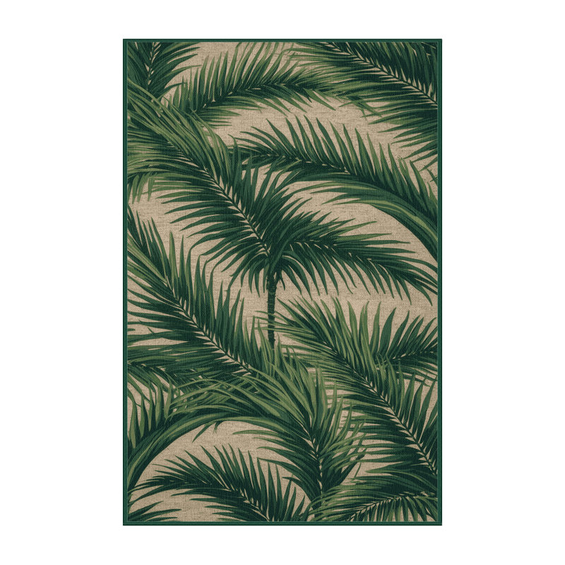 Washable Fan Palm Hawaiian Area Rug, Rectangle 8' x 12'