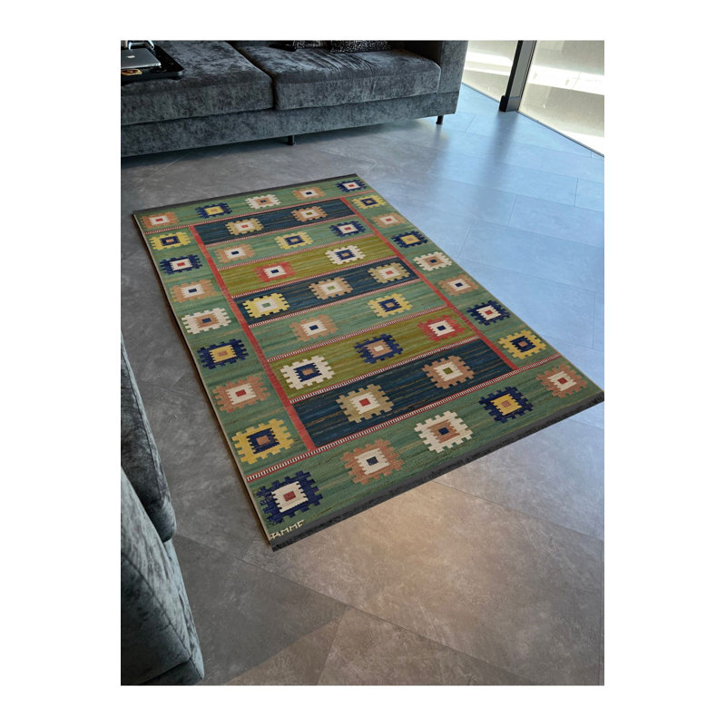 Tapis décoratif moderne multicolore à motif vert, Sous-tapis rectangulaire 3 pi 11 po x 5 pi 11 po i