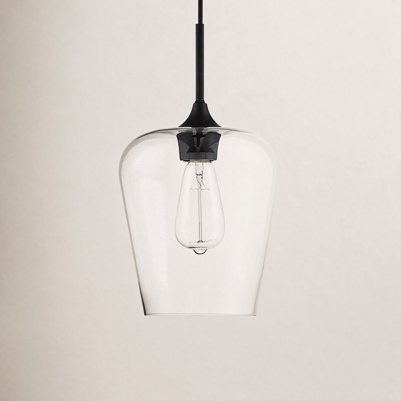 Breena 1-Light Dimmable Bell Pendant, Clear, Matte Black