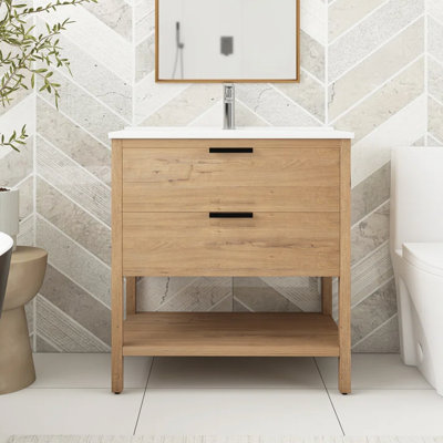Meuble-lavabo sur pied simple avec plateau en céramique Zoiya