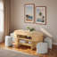 Table basse multifonctionnelle ovale avec rangement caché à lattes, compartiment de rangement ouvert et 4 tabourets courbés rembourrés