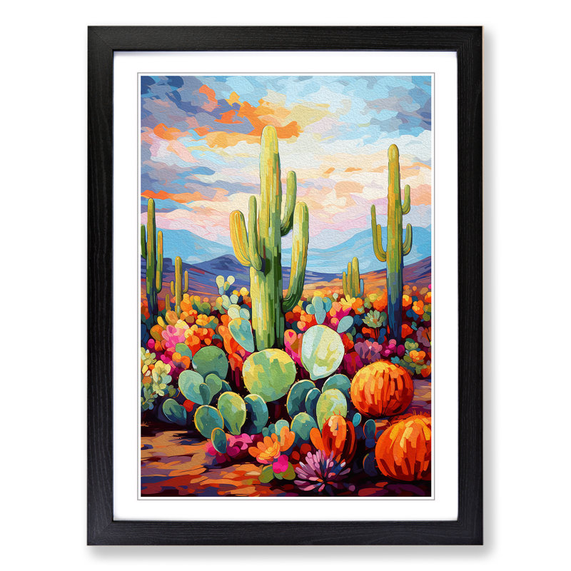 Cactus Impressionism Art - Framed Print, Black Framed, 34cm H x 25cm W x 2cm D