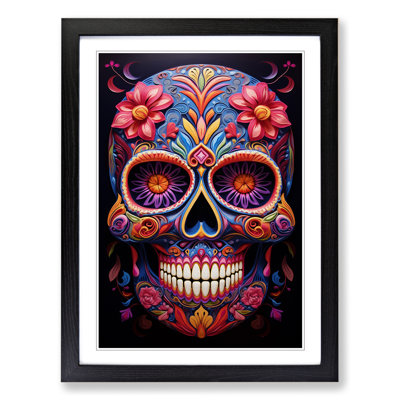 Sugar Skull Hard Edge Painting - Single Picture Frame Print on Wood