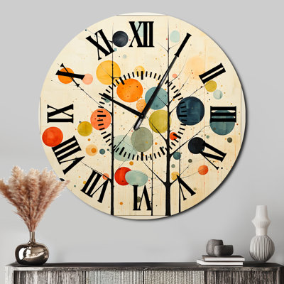 Horloge murale beige Mid-Century minimaliste - Collages abstraits
