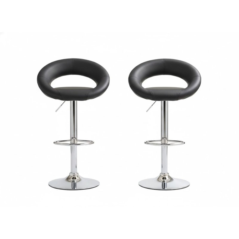 Pippins 32.75 In. H Black And Chrome Low Back Metal Bar Stool With Faux Leather Seat Set Of 2